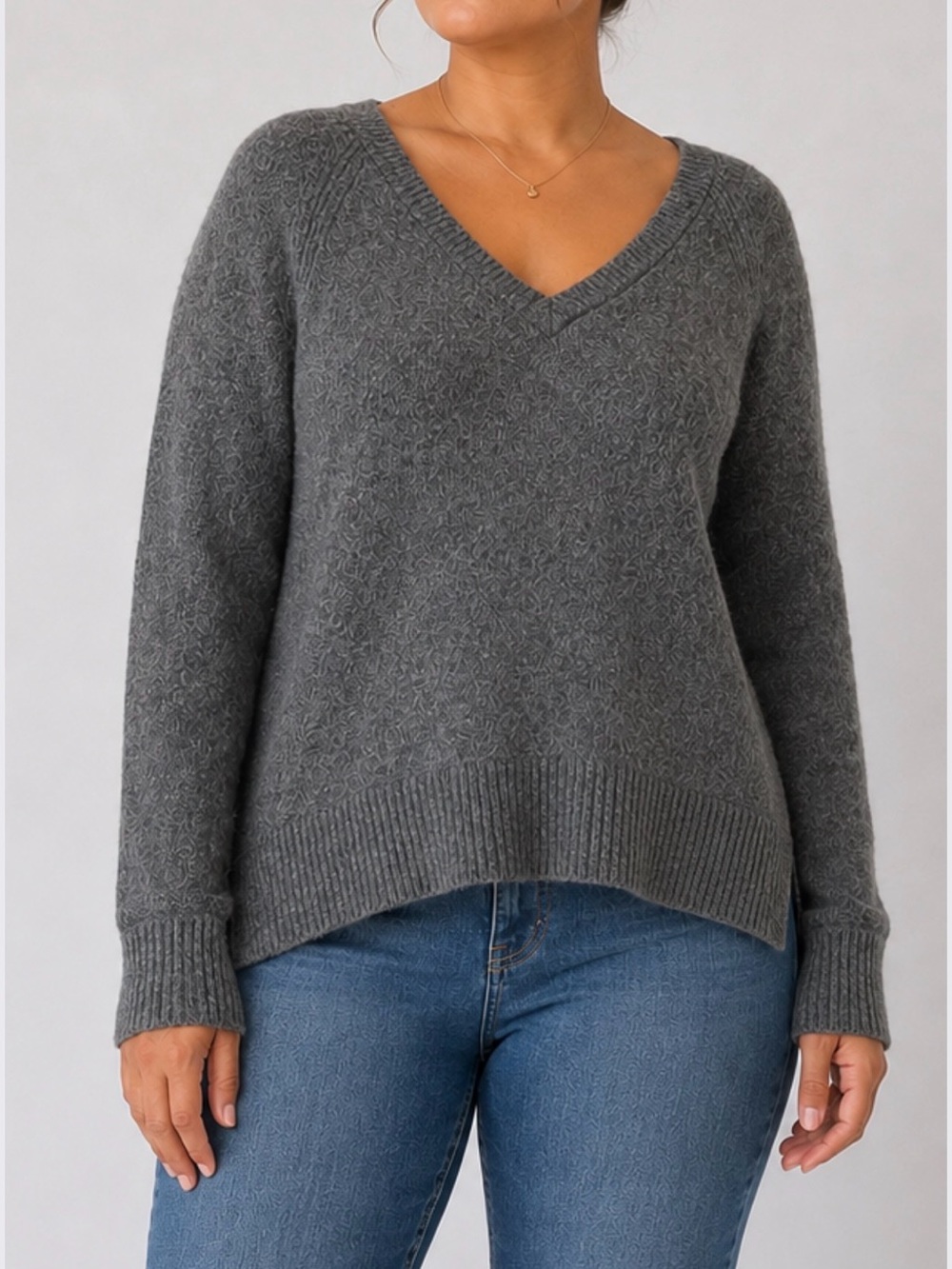 J.Crew Gray Alpaca Blend V Neck High Low Relaxed Fit Sweater